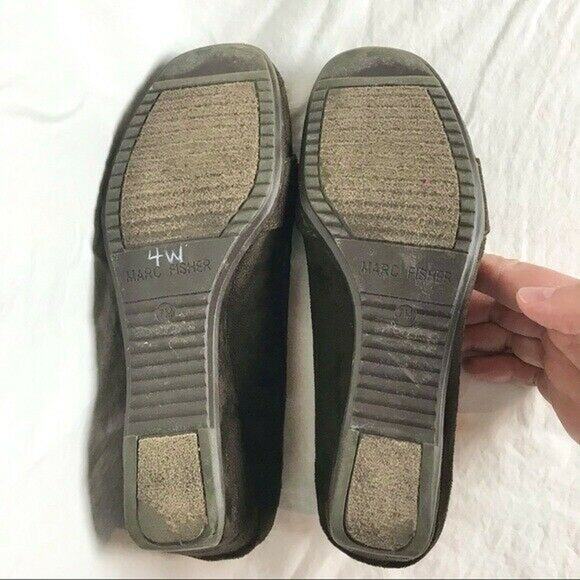 Marc Fisher Women's 7M Brown Faux Suede Leather Low Wedge Heel Shoes With Buckle - Picture 7 of 11